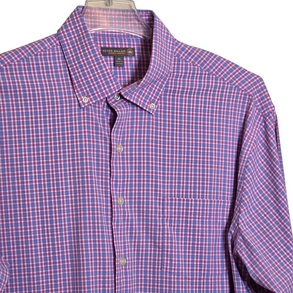 Peter Millar Mens XL Summer‎ Comfort Plaid Button Down Long Sleeve Shirt Casual